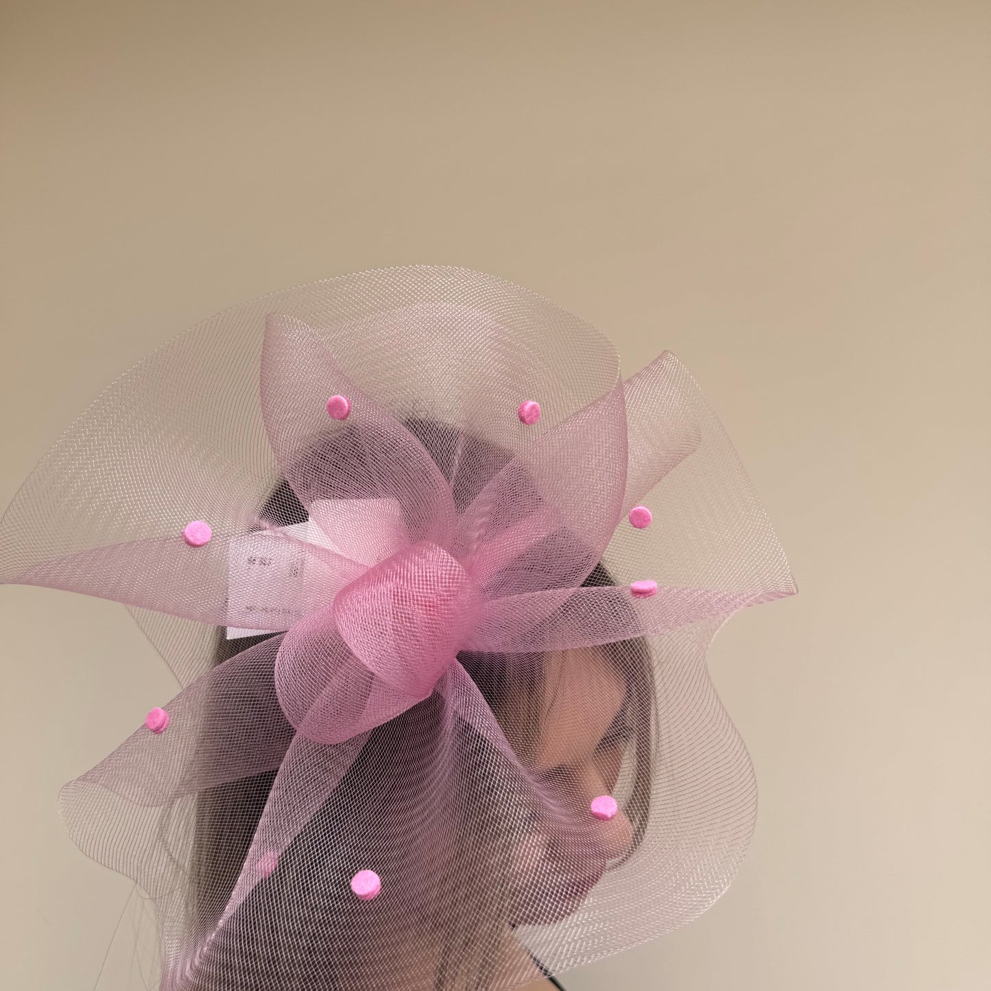 J Bees JB26/125 Tulip Pink Net Polka Dot Fascinator
