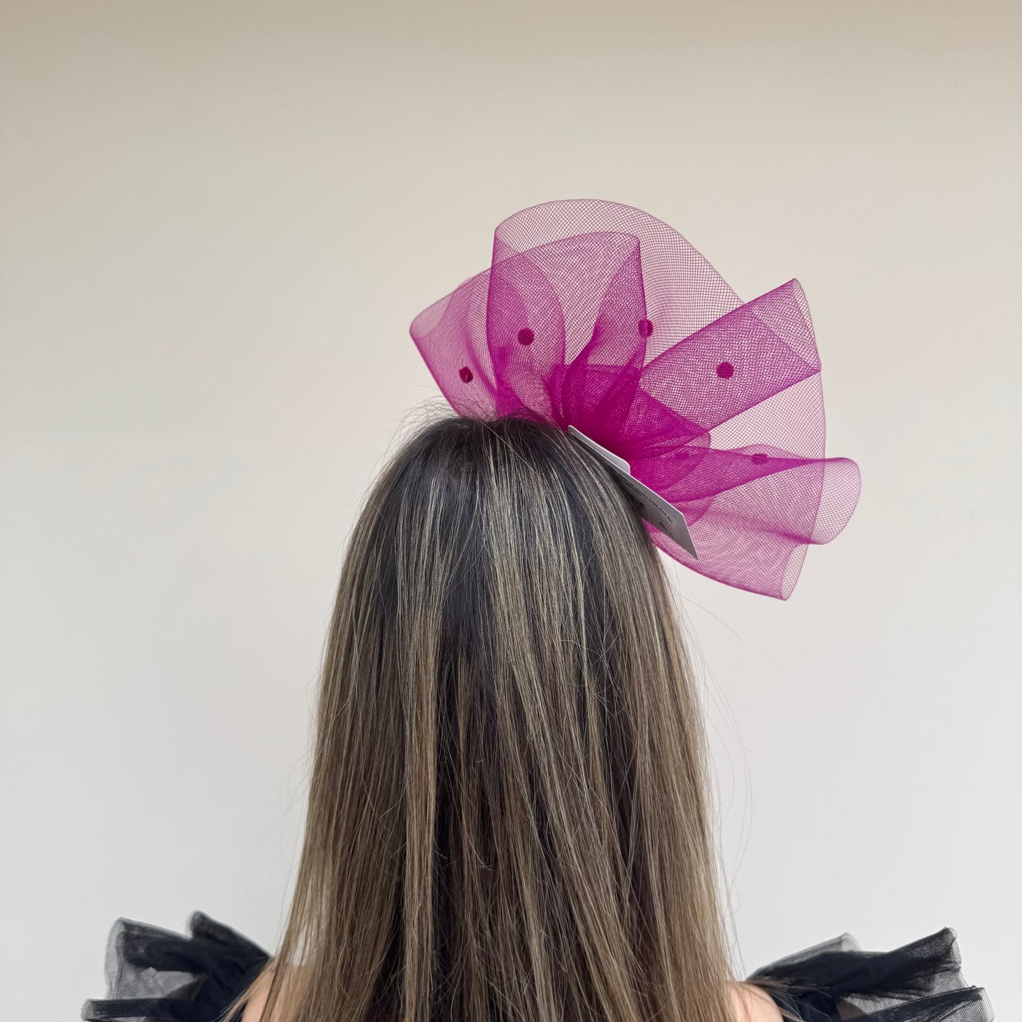 J Bees JB26/125 Vibrant Deep Pink Net Polka Dot Fascinator