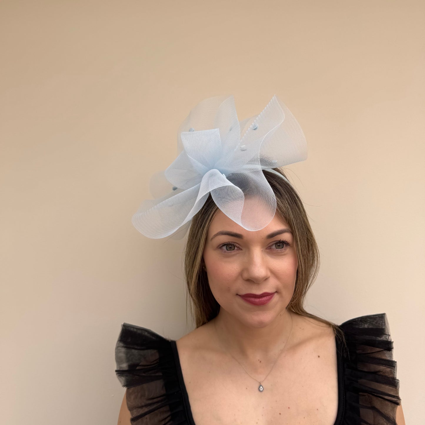 J Bees JB26/125 Powder Blue Net Polka Dot Fascinator