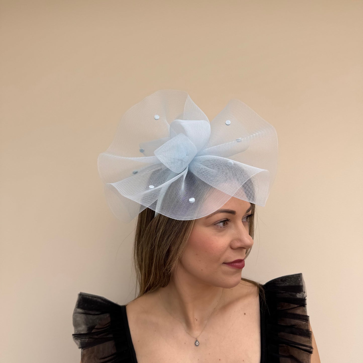 J Bees JB26/125 Powder Blue Net Polka Dot Fascinator