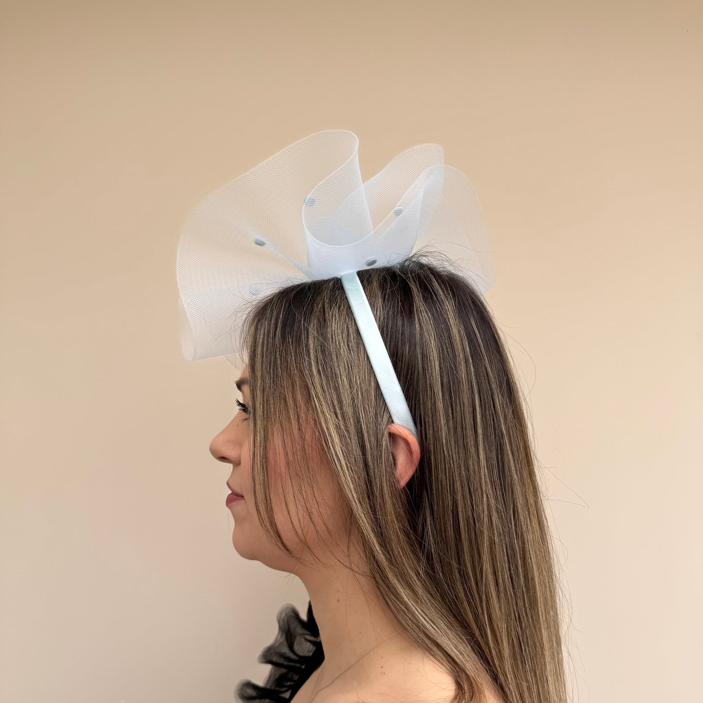 J Bees JB26/125 Powder Blue Net Polka Dot Fascinator