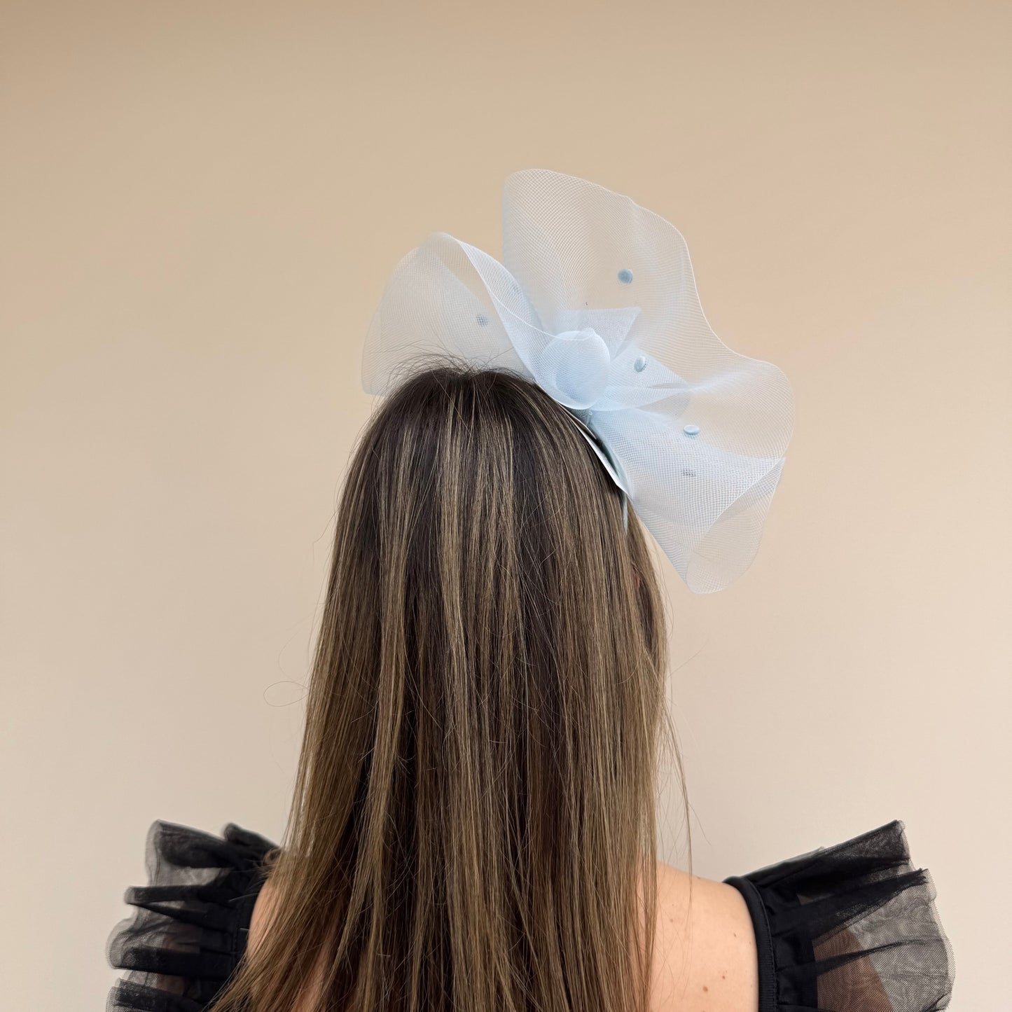 J Bees JB26/125 Powder Blue Net Polka Dot Fascinator