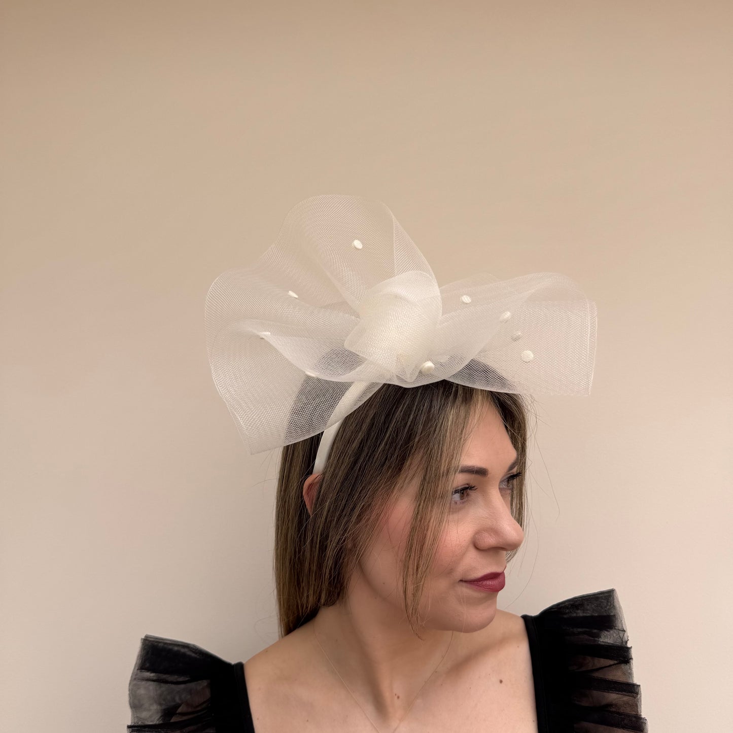 J Bees JB26/125 Ivory Net Polka Dot Fascinator