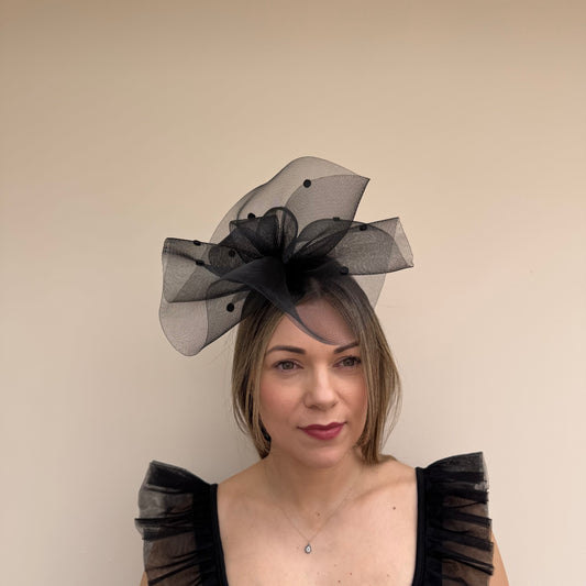 J Bees JB26/125 Black Net Polka Dot Fascinator