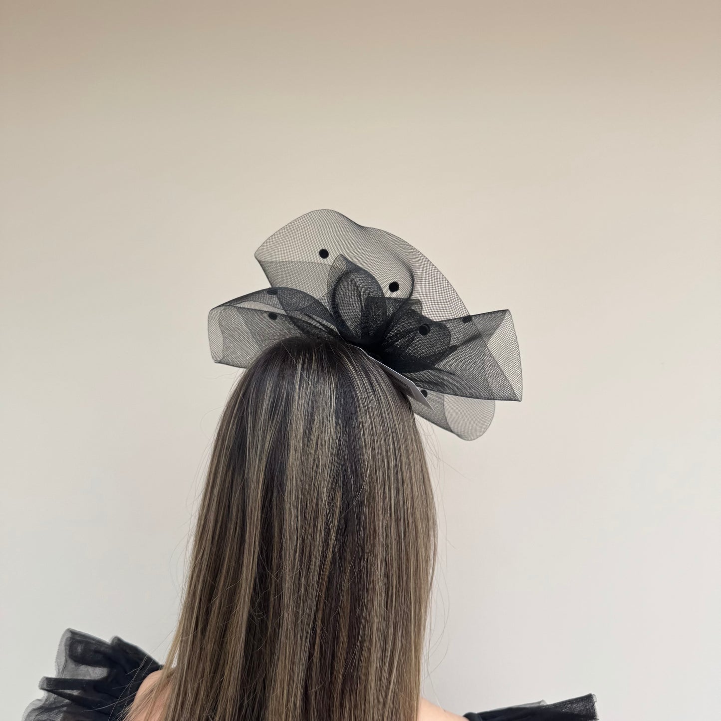 J Bees JB26/125 Black Net Polka Dot Fascinator