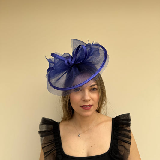 J Bees JB25/71 Cobalt Blue Crin with Satin Edging and Detail Fascinator