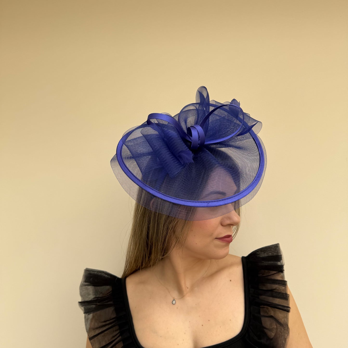 J Bees JB25/71 Cobalt Blue Crin with Satin Edging and Detail Fascinator