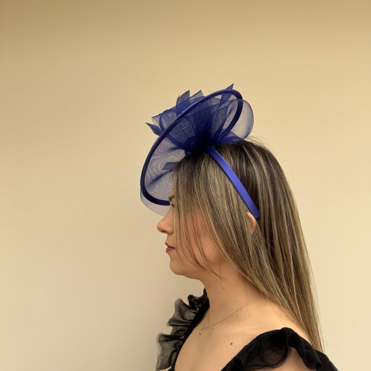 J Bees JB25/71 Cobalt Blue Crin with Satin Edging and Detail Fascinator