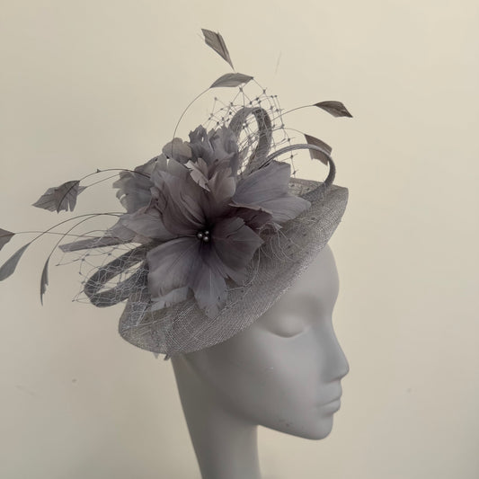 J Bees JB18/040 Silver- Fascinator with Feathers