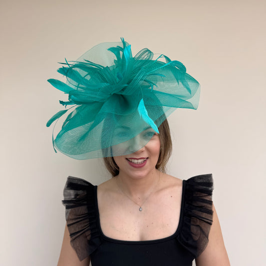 J Bees JB20/165 Teal Green Crin Large Fascinator