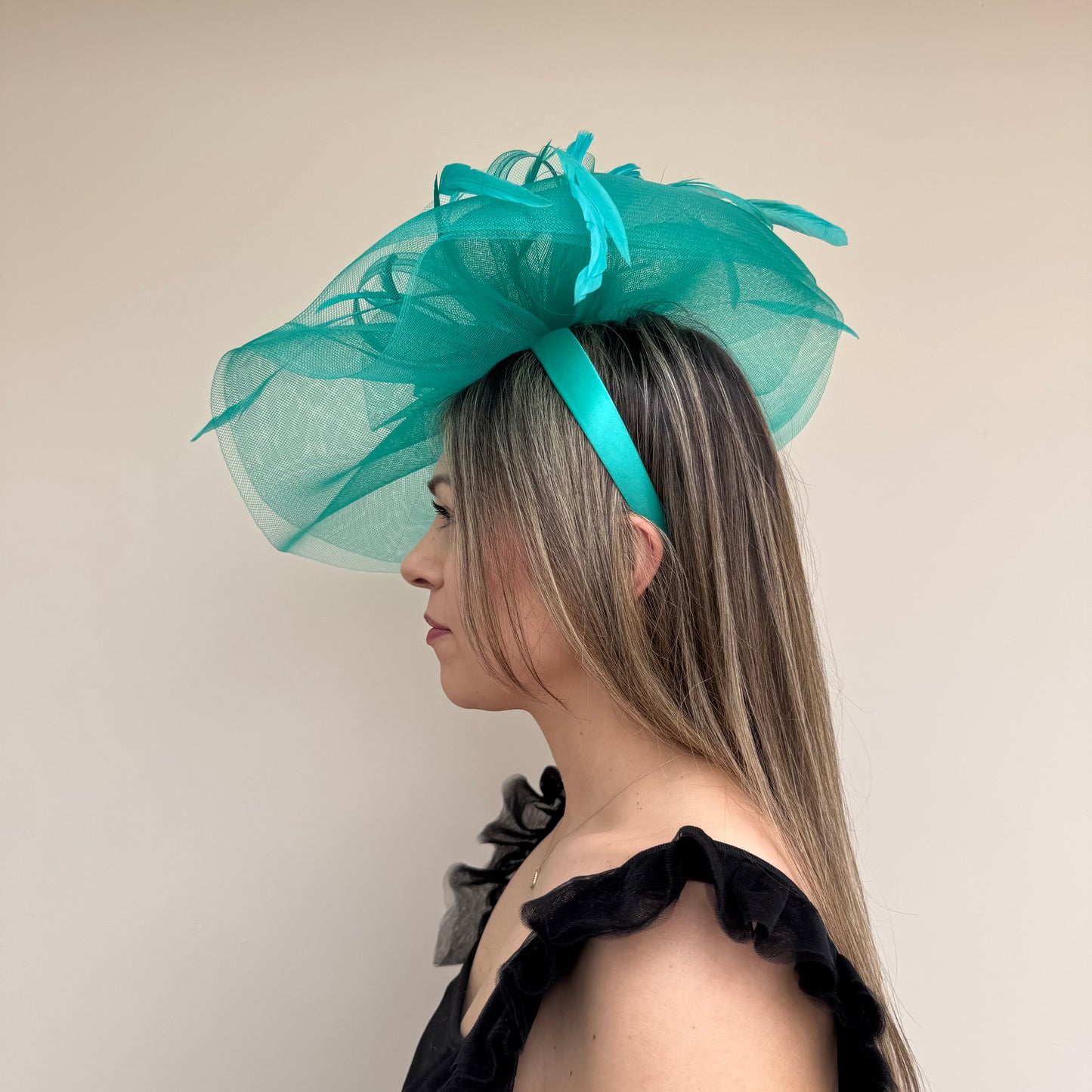 J Bees JB20/165 Teal Green Crin Large Fascinator