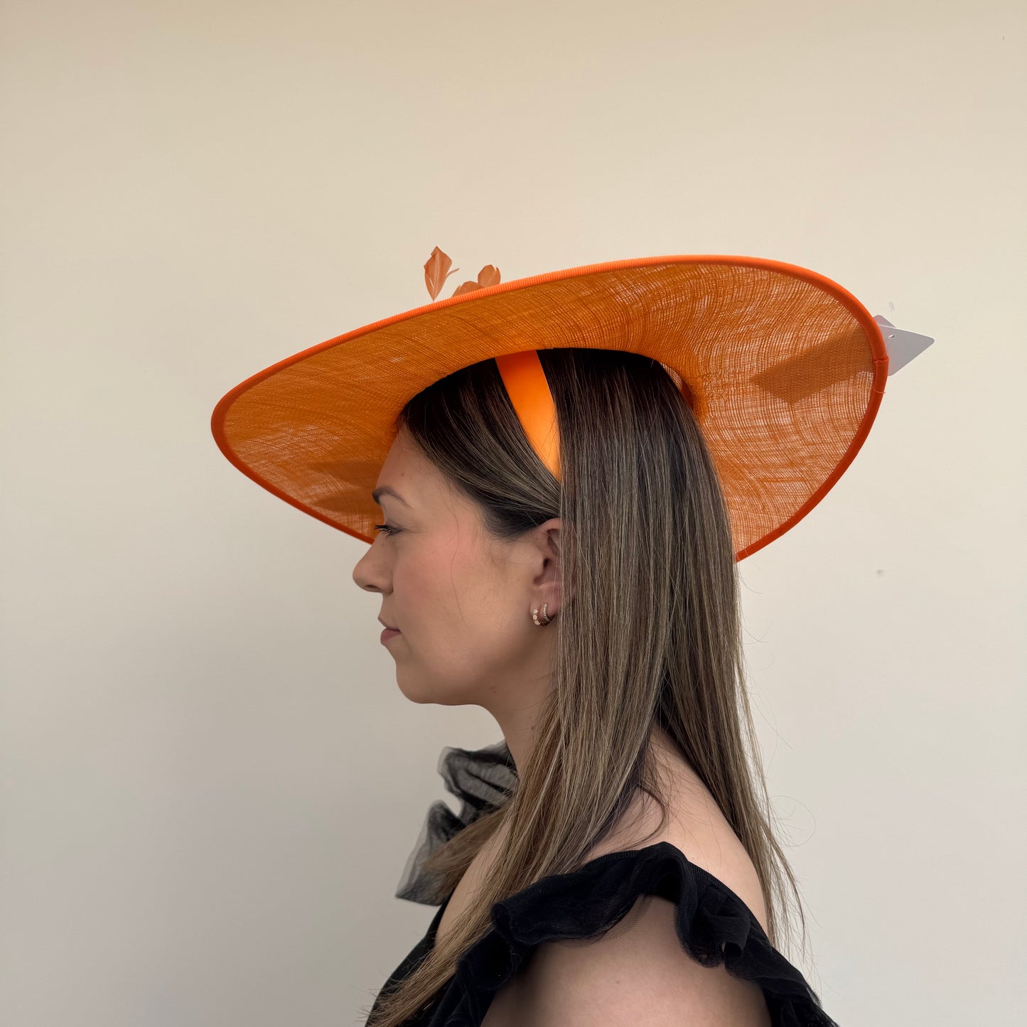 J Bees JB26/134 Tangerine Orange and Pebble Beige Boater Hatinator with Feathers Tangerine/Pebble