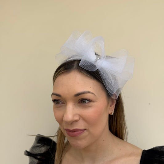 J Bees JB26/113 White  Fascinator with Sparkle
