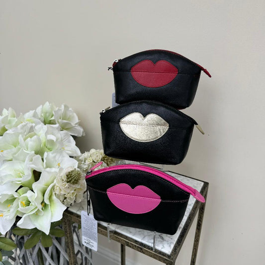 Leather Cosmetic Pouch with Lips Detail