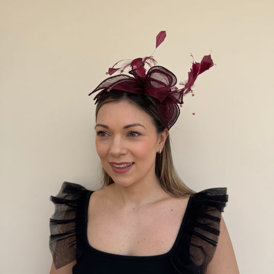 J Bees JB23/318 Garnet Claret Red Fascinator