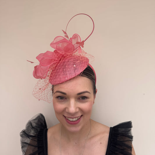 J Bees JB26/108 Coral Pillbox with pearl and lace