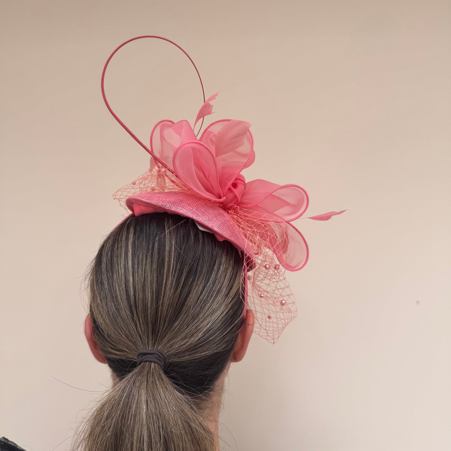 J Bees JB26/108 Coral Pillbox with pearl and lace