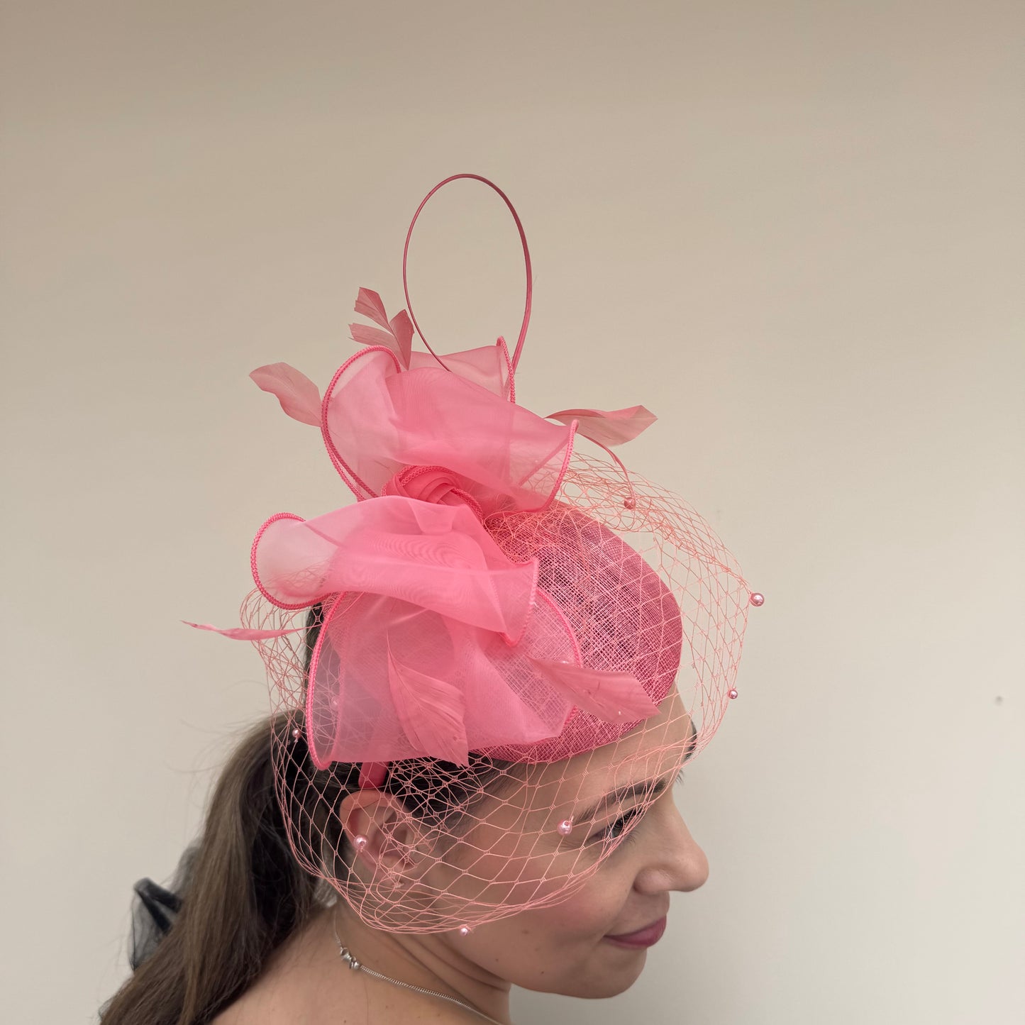 J Bees JB26/108 Coral Pillbox with pearl and lace