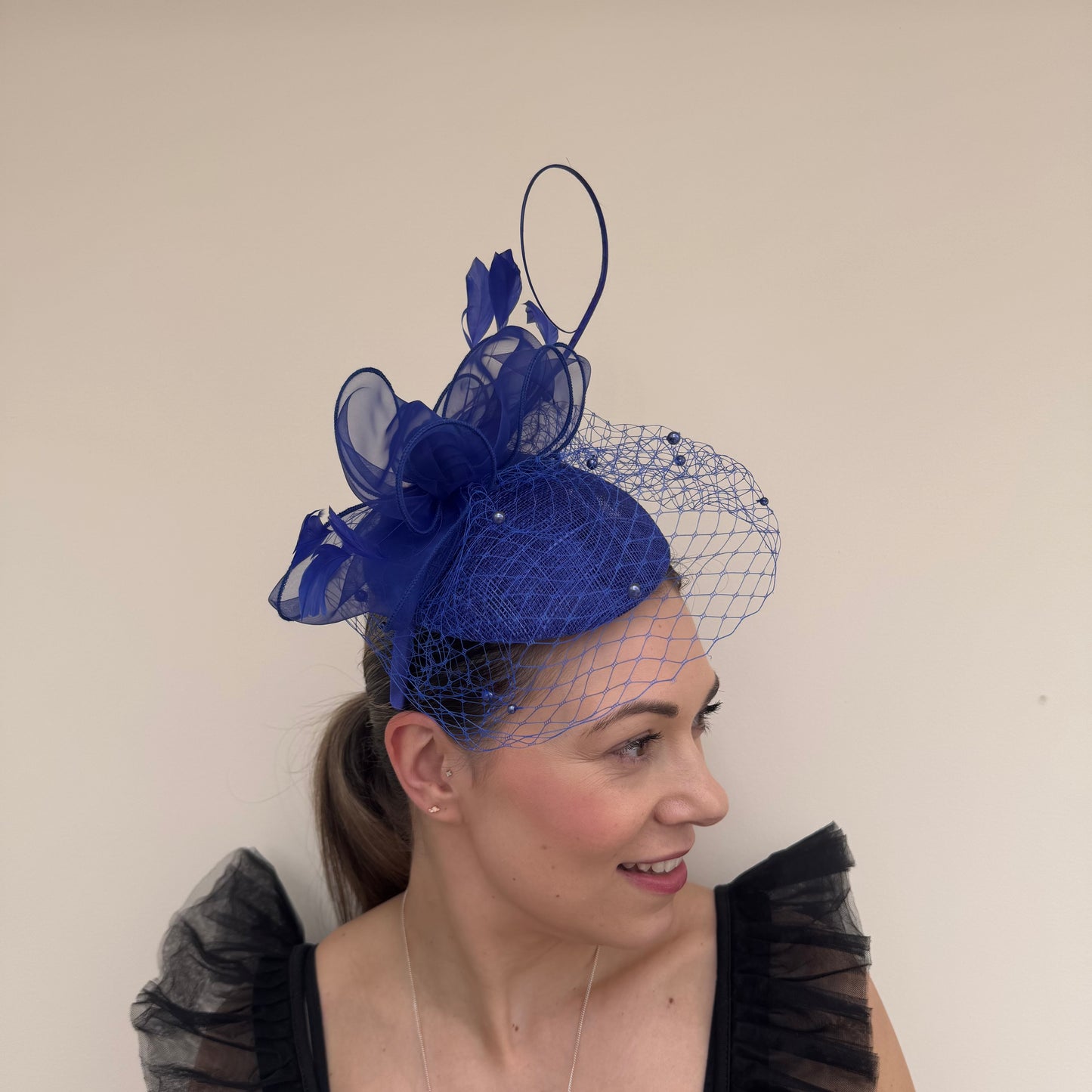 J Bees JB26/108 Cobalt Royal Blue Pillbox with pearl and lace