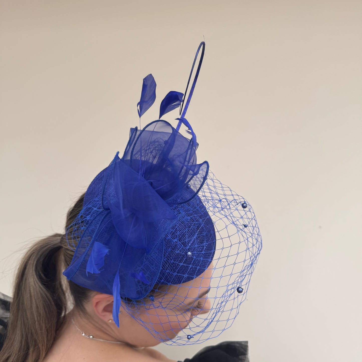 J Bees JB26/108 Cobalt Royal Blue Pillbox with pearl and lace