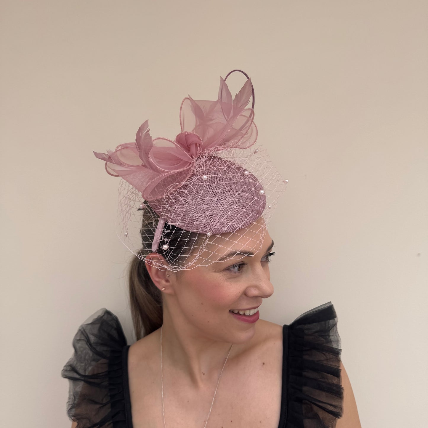 J Bees JB26/108 Heather Pink Pillbox with pearl and lace