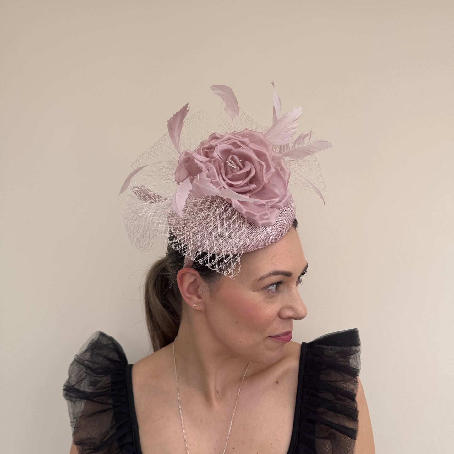 J Bees JB26/111 Orchid Pink Pillbox with lace and rose