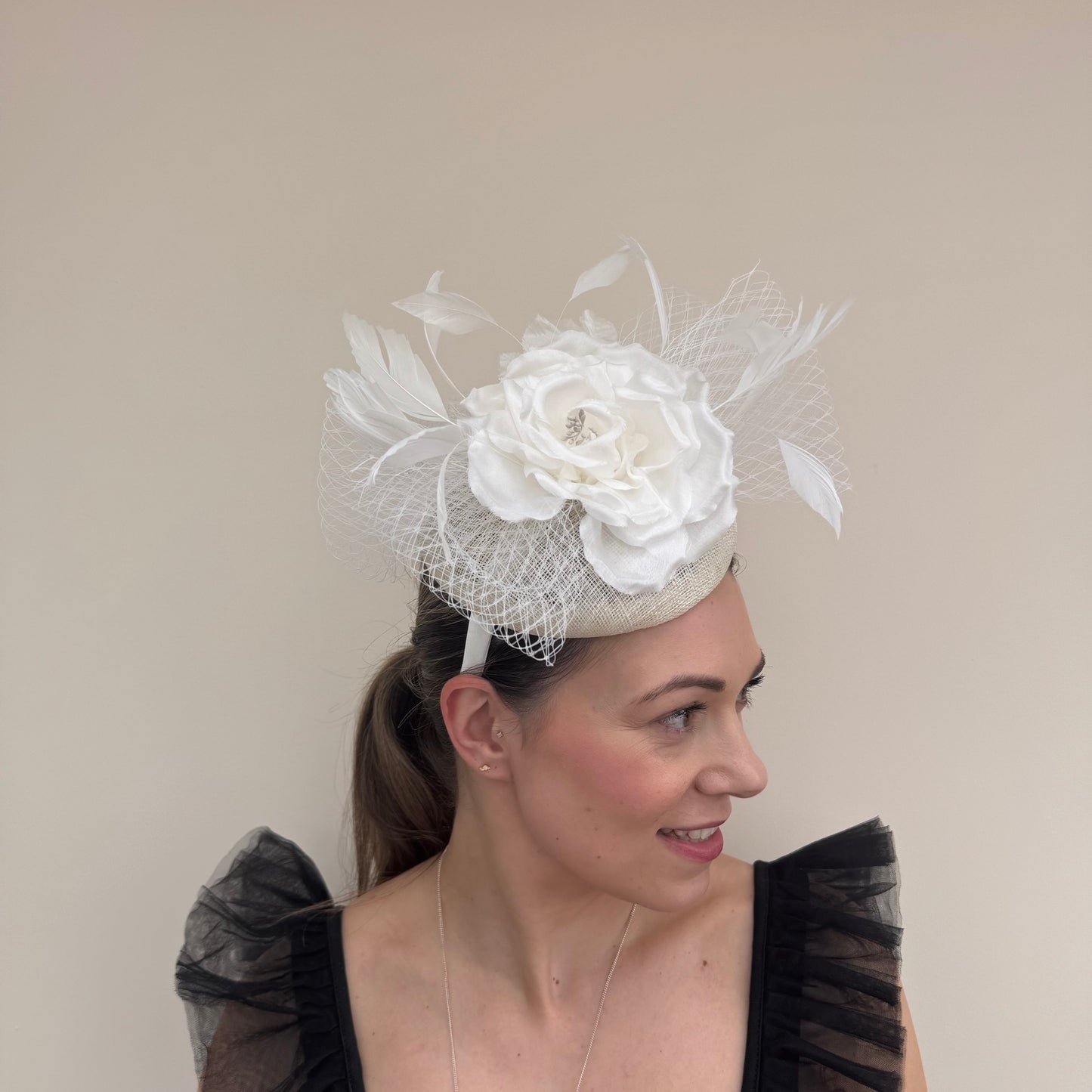 J Bees JB26/111 Ivory Pillbox with lace and rose