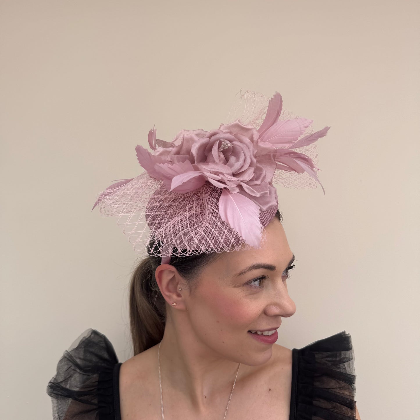 J Bees JB26/111 Quartz Pink Pillbox with lace and rose