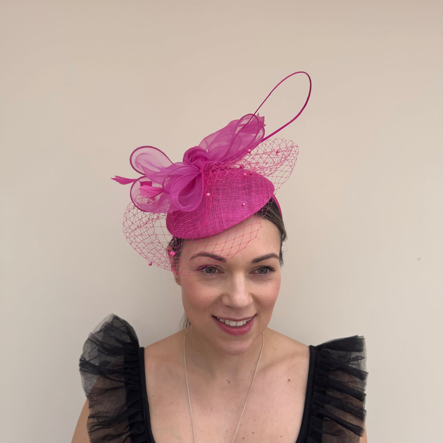 J Bees JB26/108 Magenta Pink Pillbox with pearl and lace