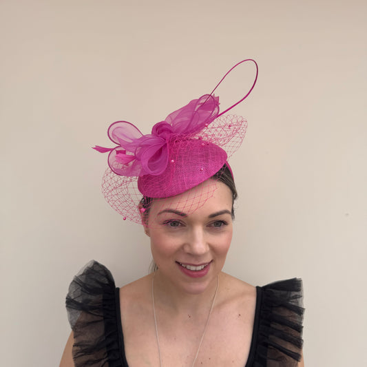 J Bees JB26/108 Magenta Pink Pillbox with pearl and lace