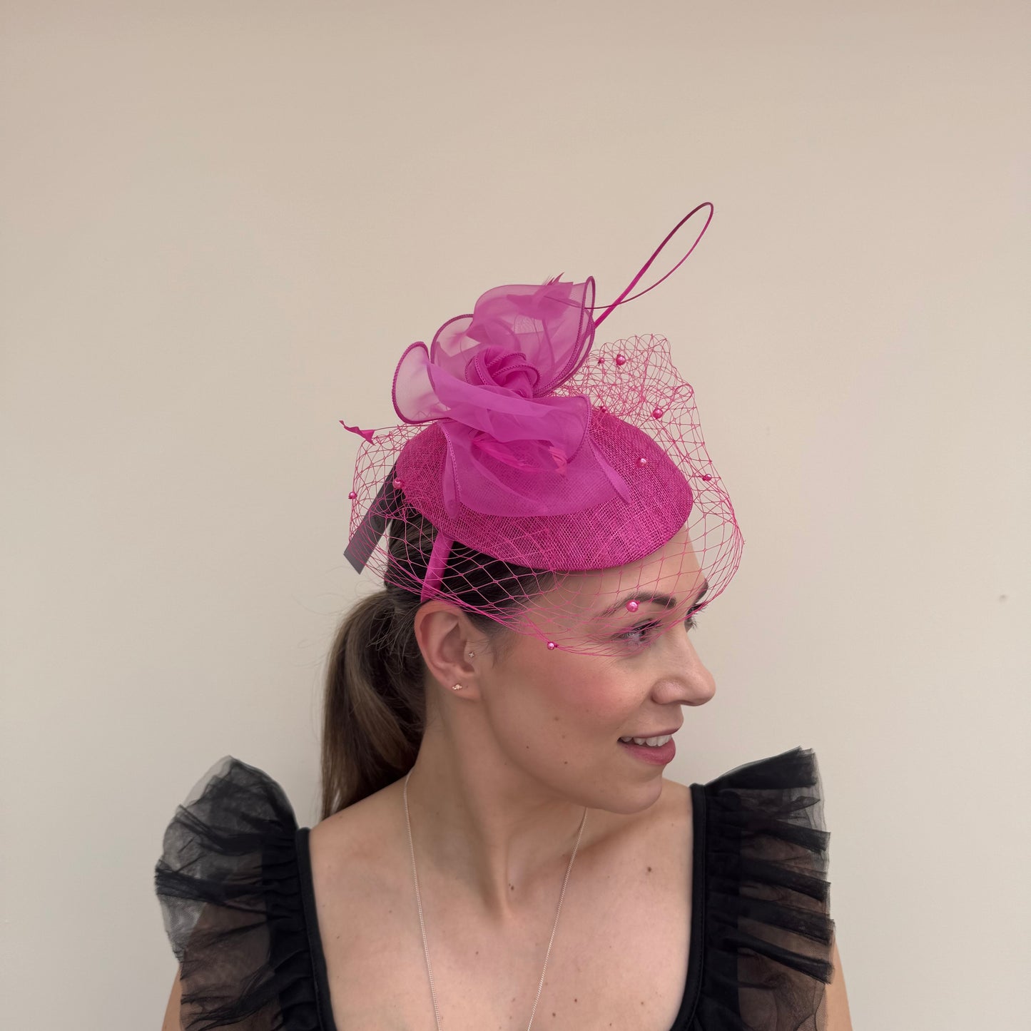 J Bees JB26/108 Magenta Pink Pillbox with pearl and lace