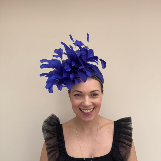 J Bees JB26/107 Cobalt Blue Feather Headband Fascinator