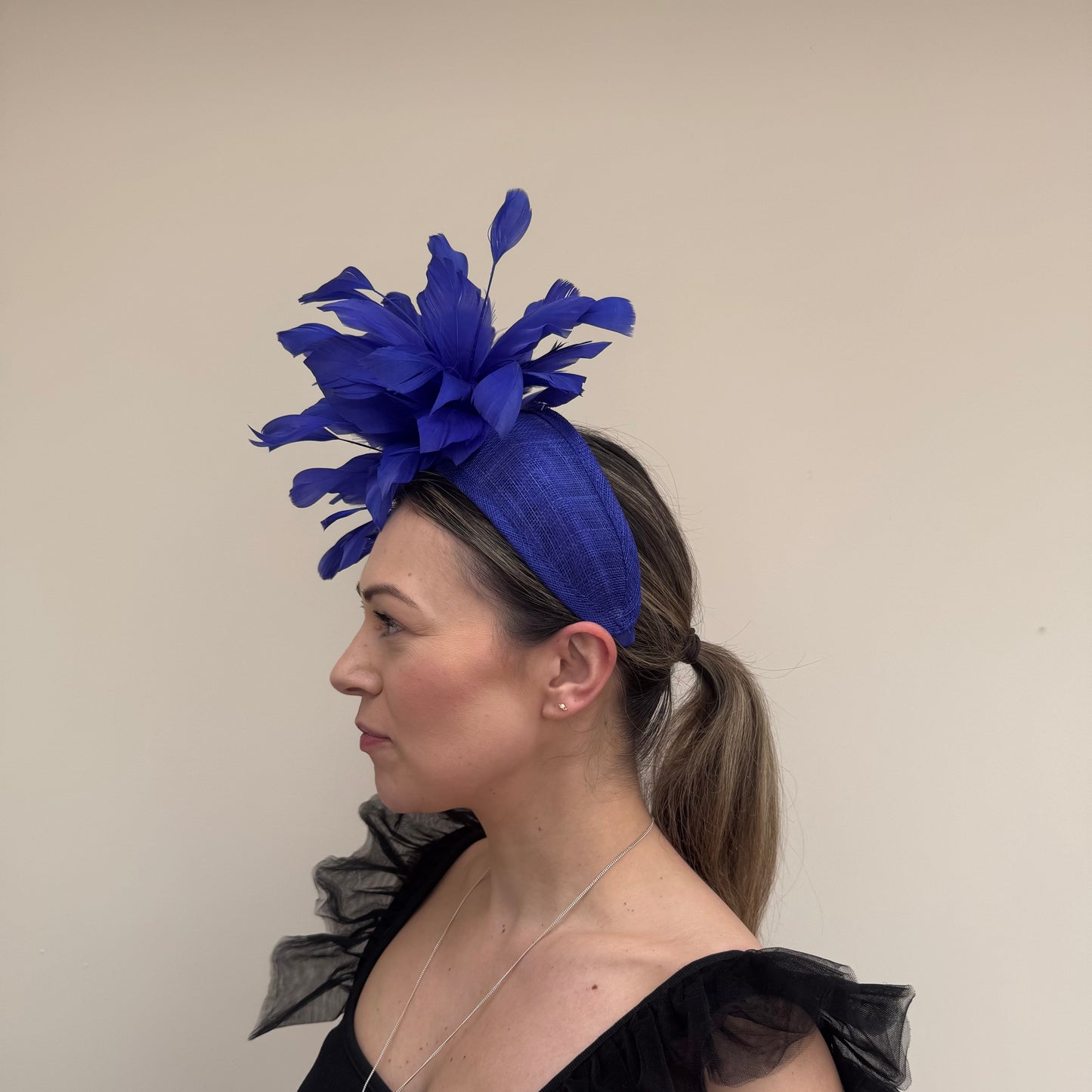 J Bees JB26/107 Cobalt Blue Feather Headband Fascinator