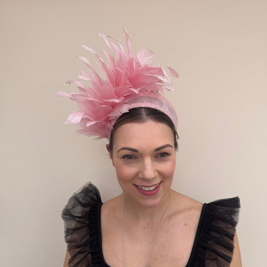 J Bees JB26/107 Peony Pink Feather Headband Fascinator