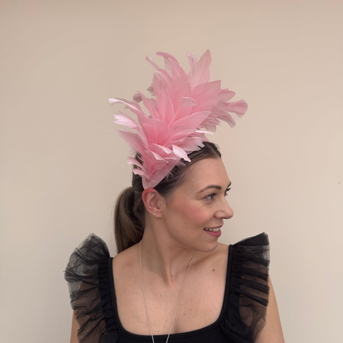 J Bees JB26/107 Peony Pink Feather Headband Fascinator