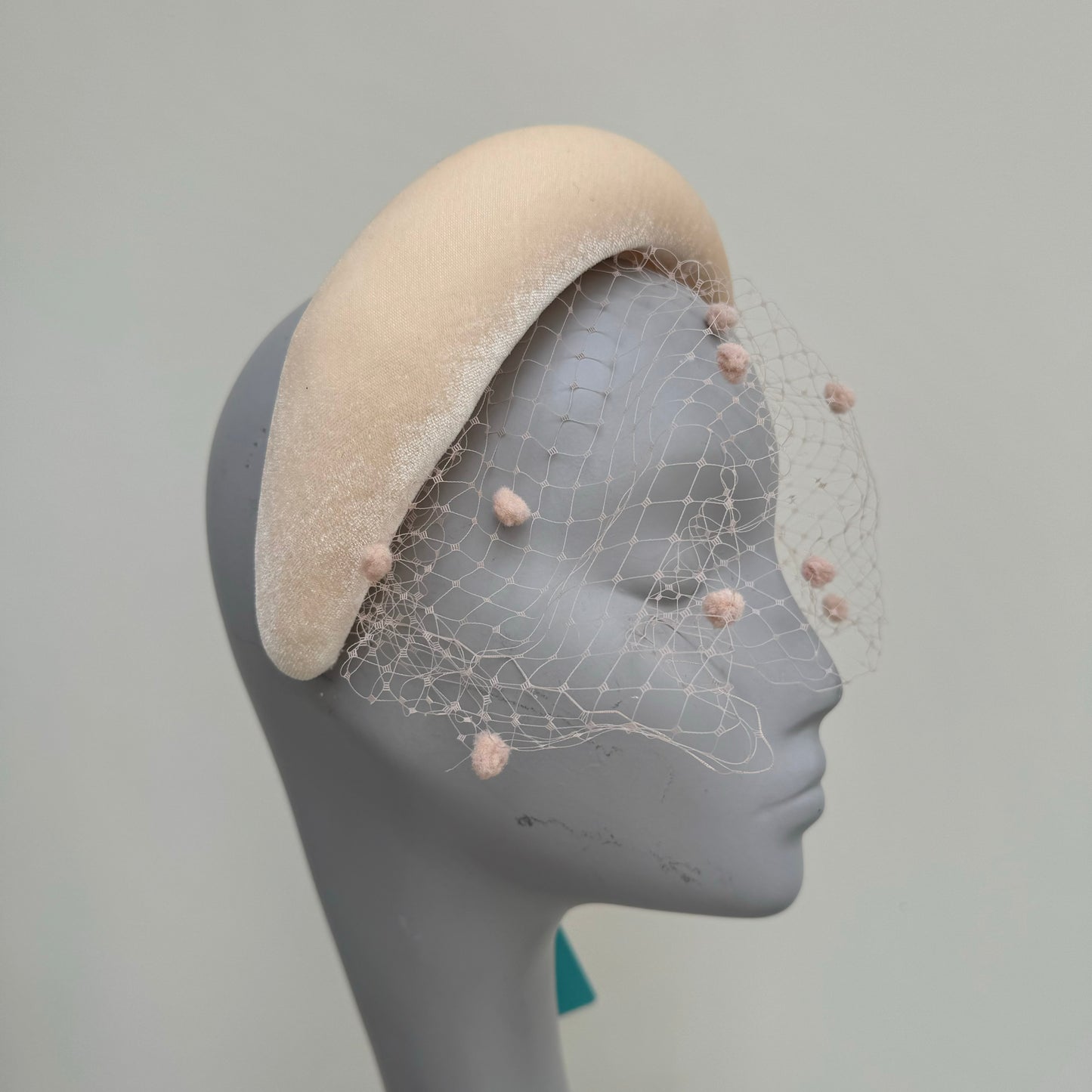 Max and Ellie HF7 Chalk Nude Velvet Headband with Veil