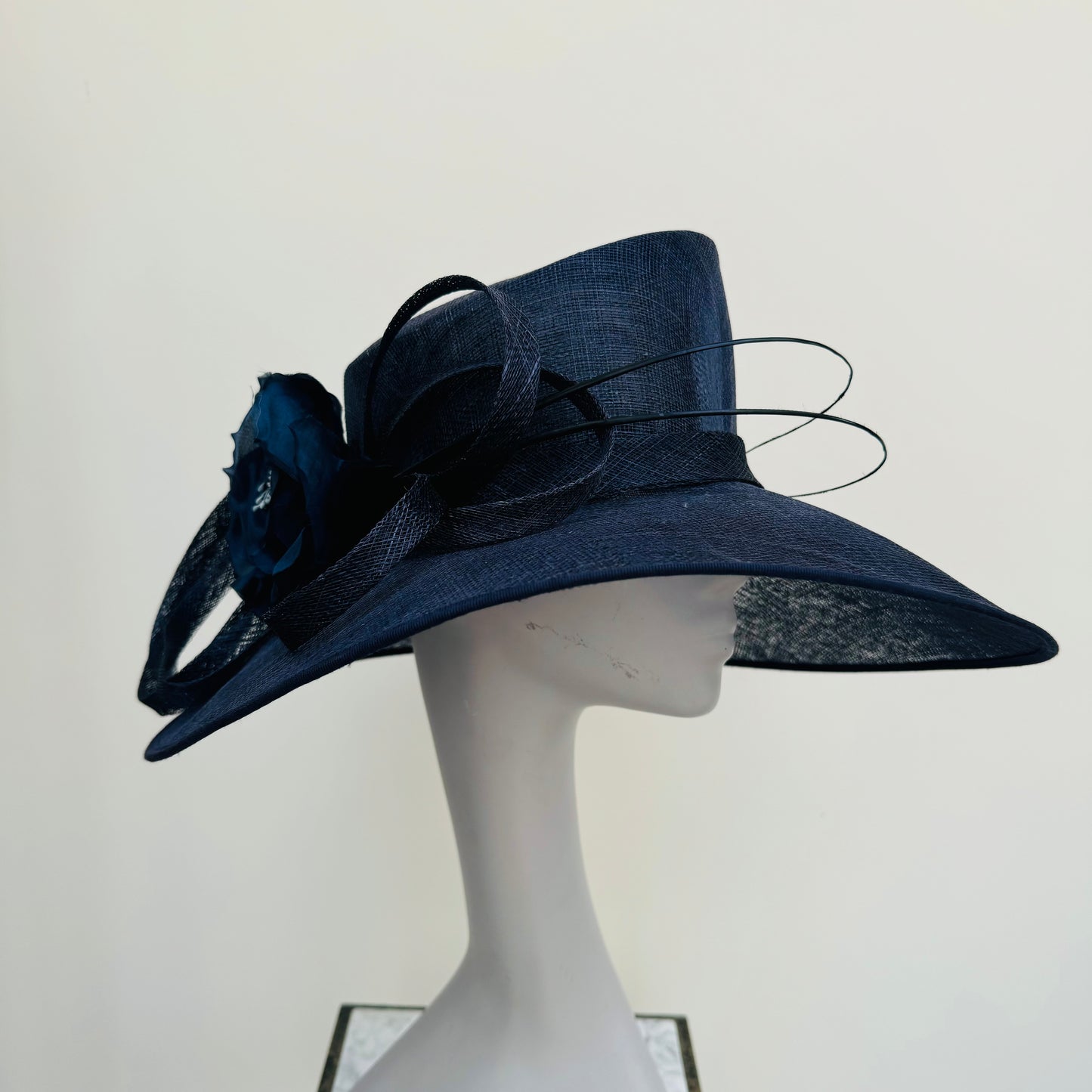 J Bees Navy Hat with Bow and Flower Detailing