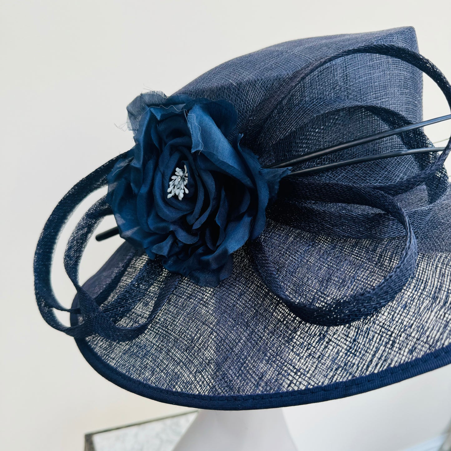 J Bees Navy Hat with Bow and Flower Detailing