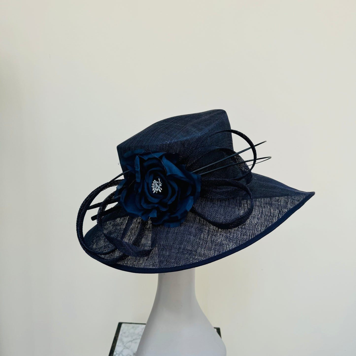 J Bees Navy Hat with Bow and Flower Detailing