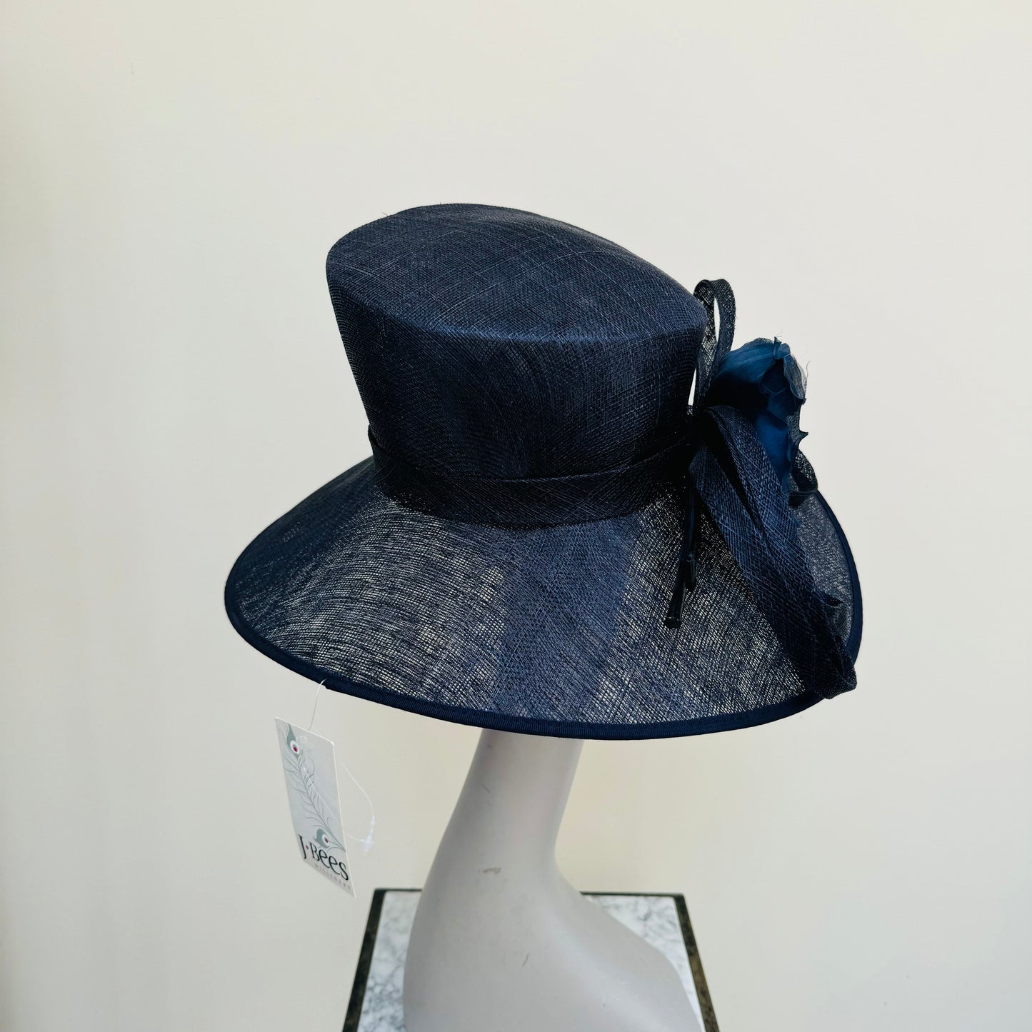 J Bees Navy Hat with Bow and Flower Detailing