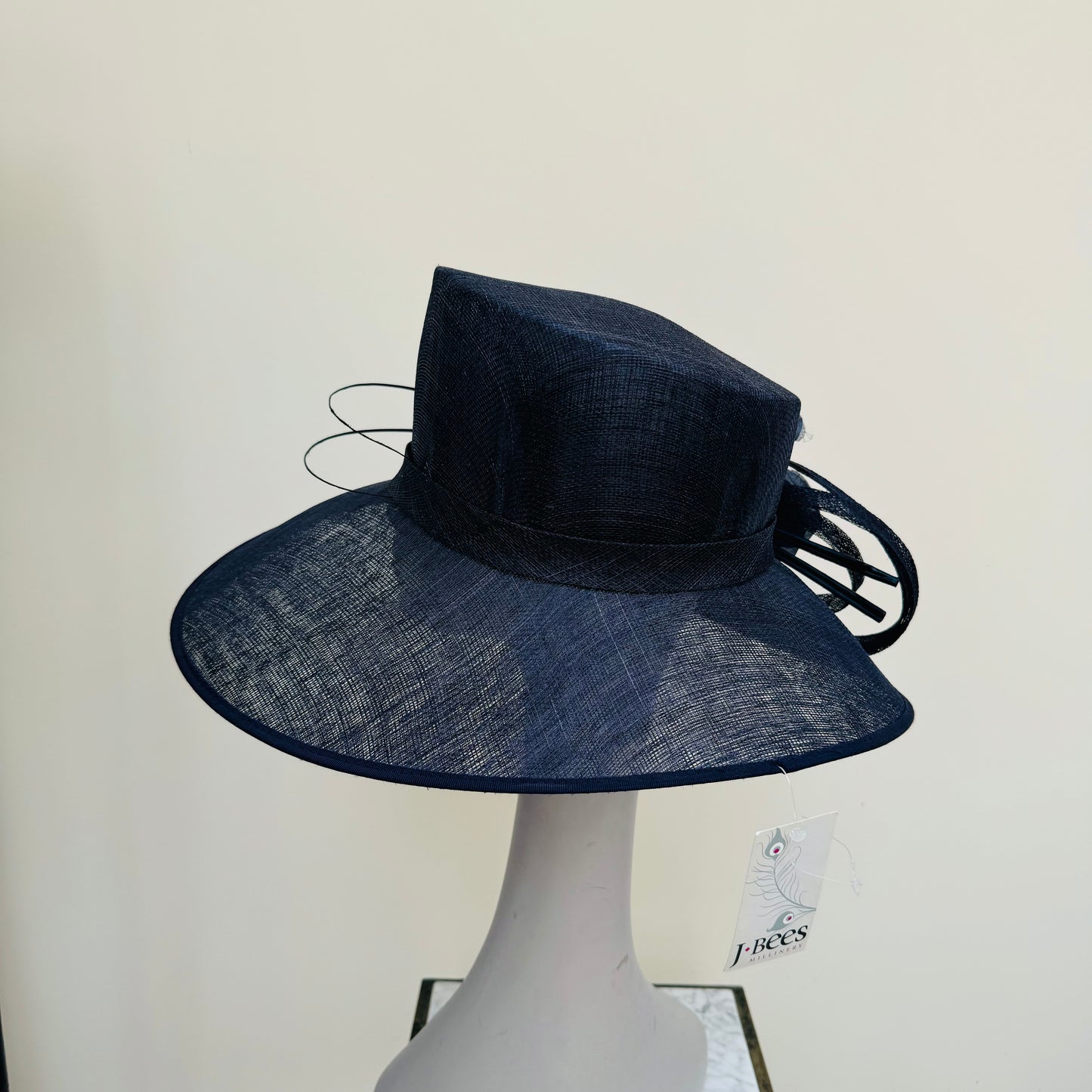 J Bees Navy Hat with Bow and Flower Detailing