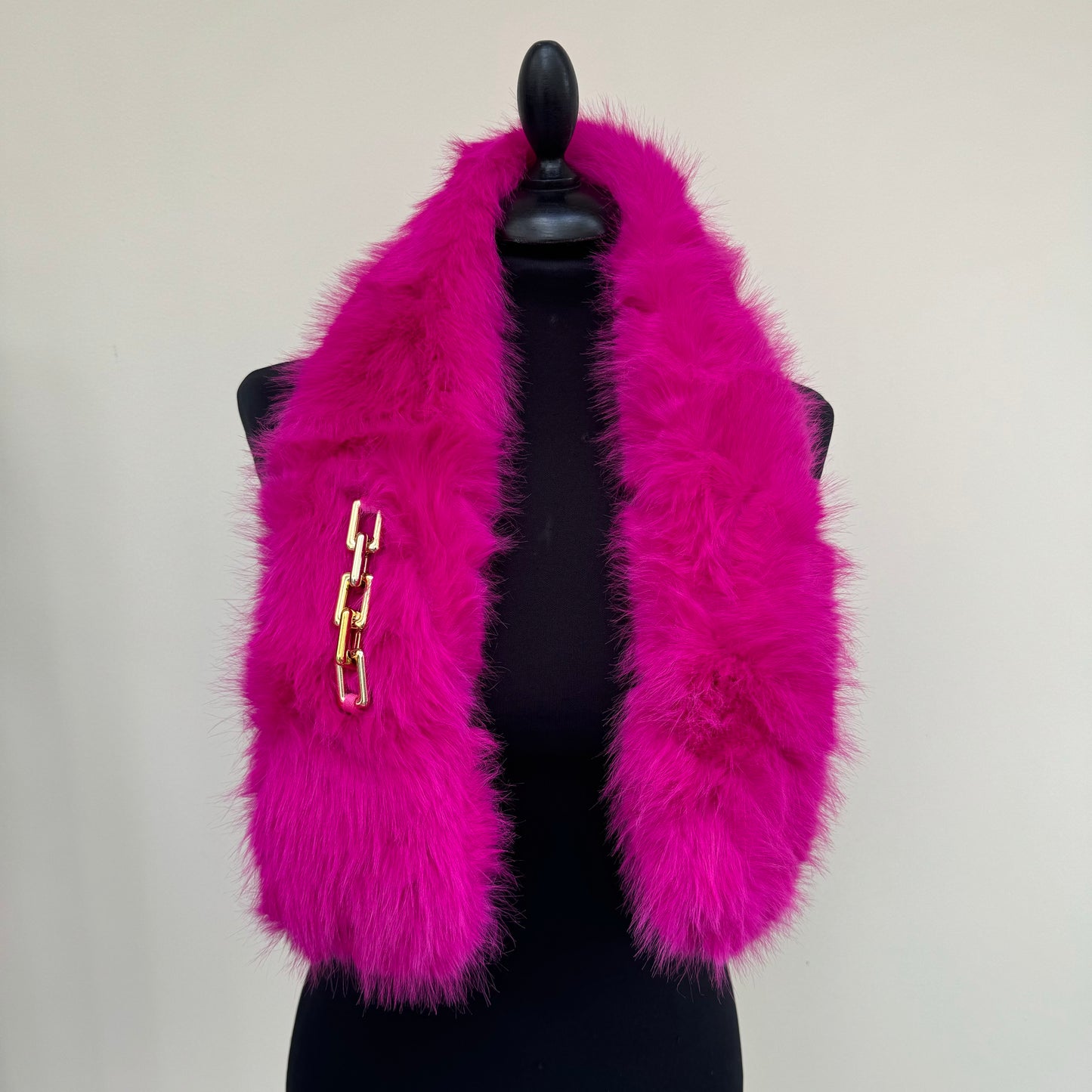 Malissa J Fur Collar Scarf with Gold Chain Strap