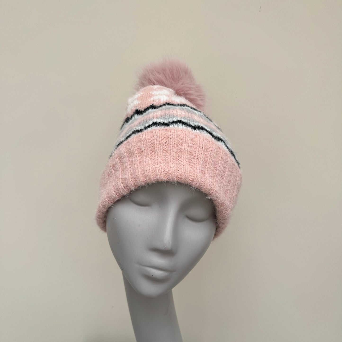 Knitted Patterned Fleece Lined Winter Hat