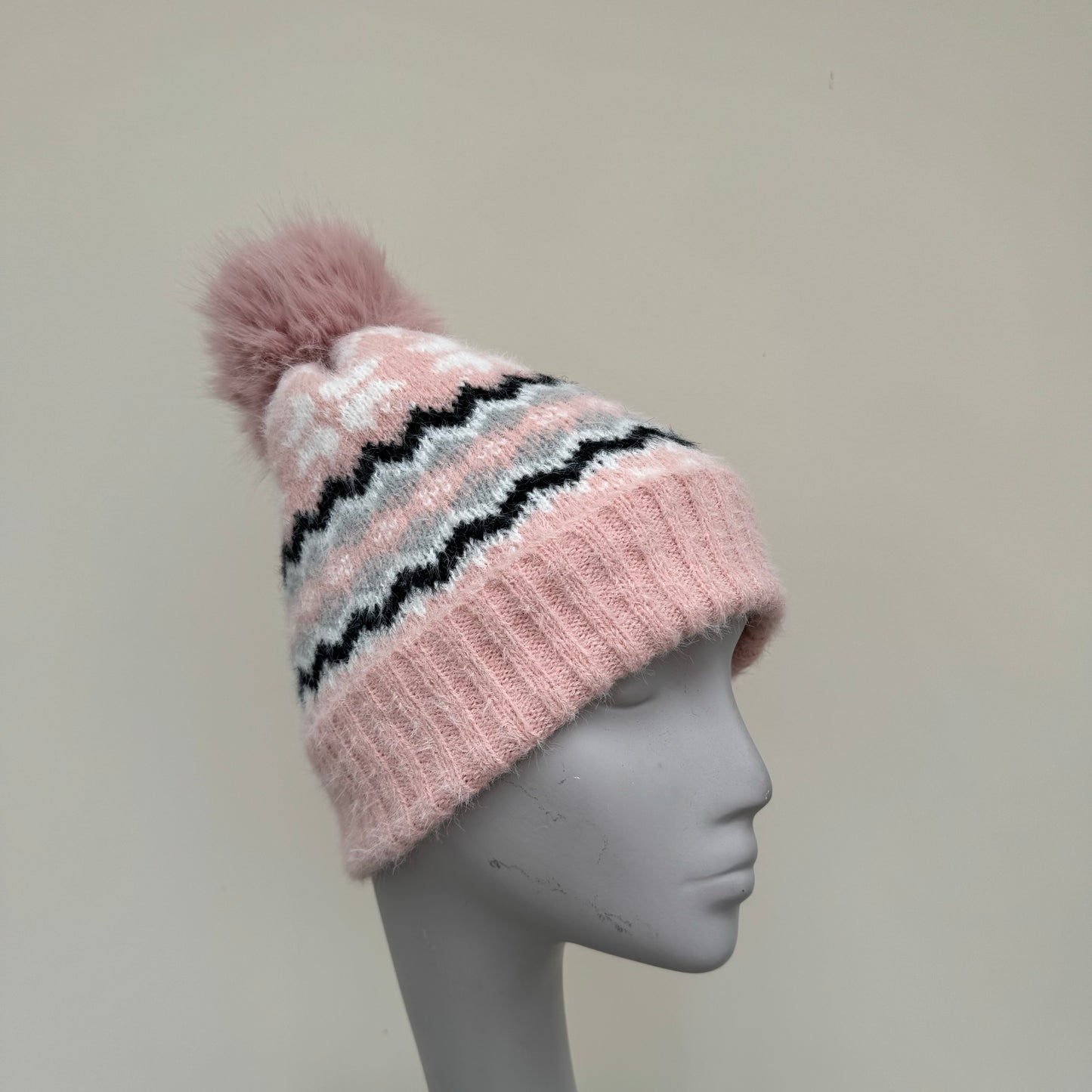 Knitted Patterned Fleece Lined Winter Hat