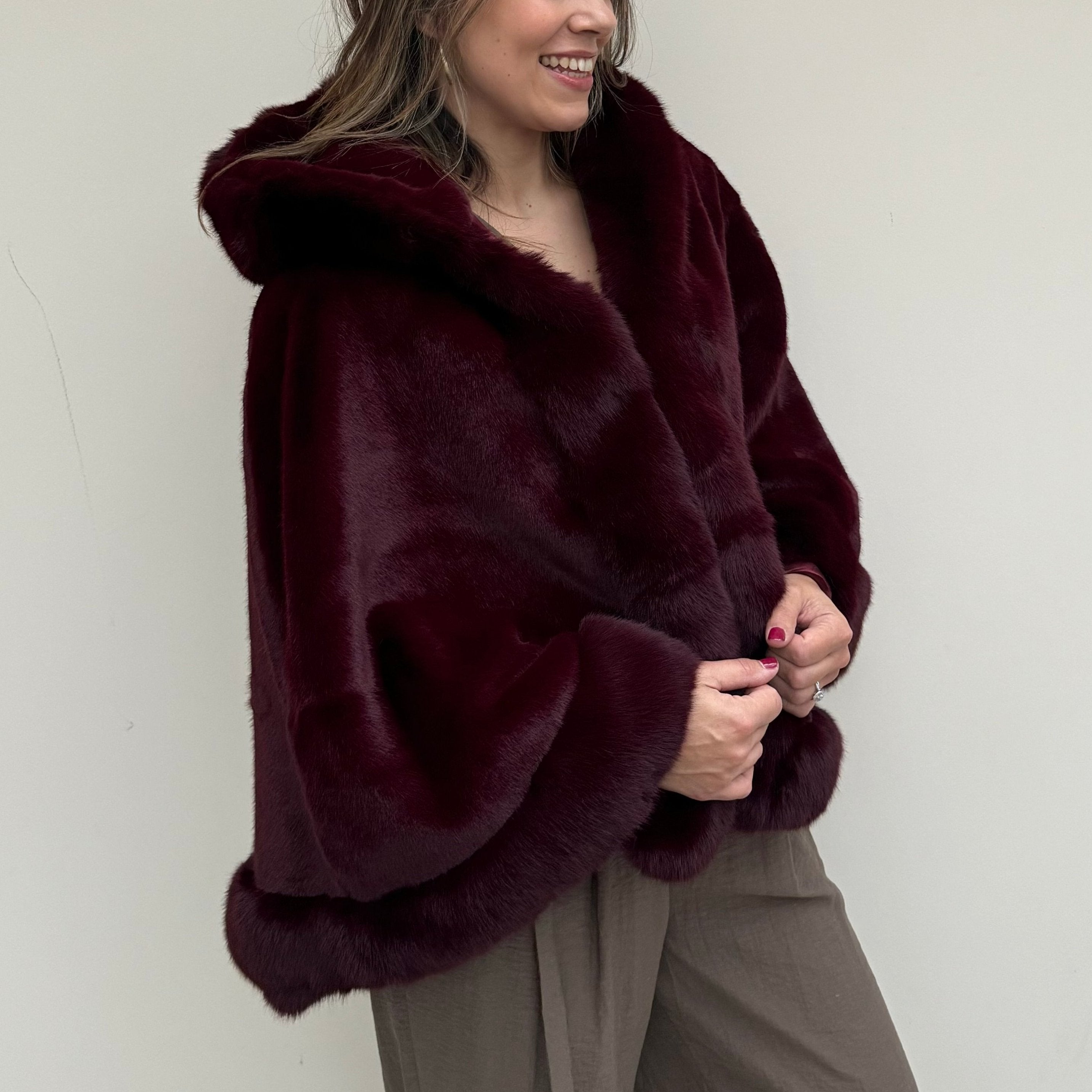 Faux fur poncho with hood online