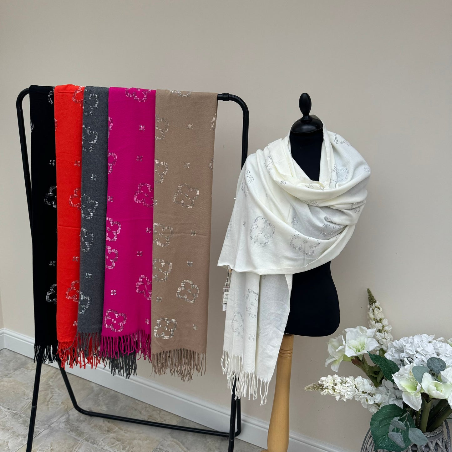 Malissa J Studded Flower Pashmina Wrap Scarf