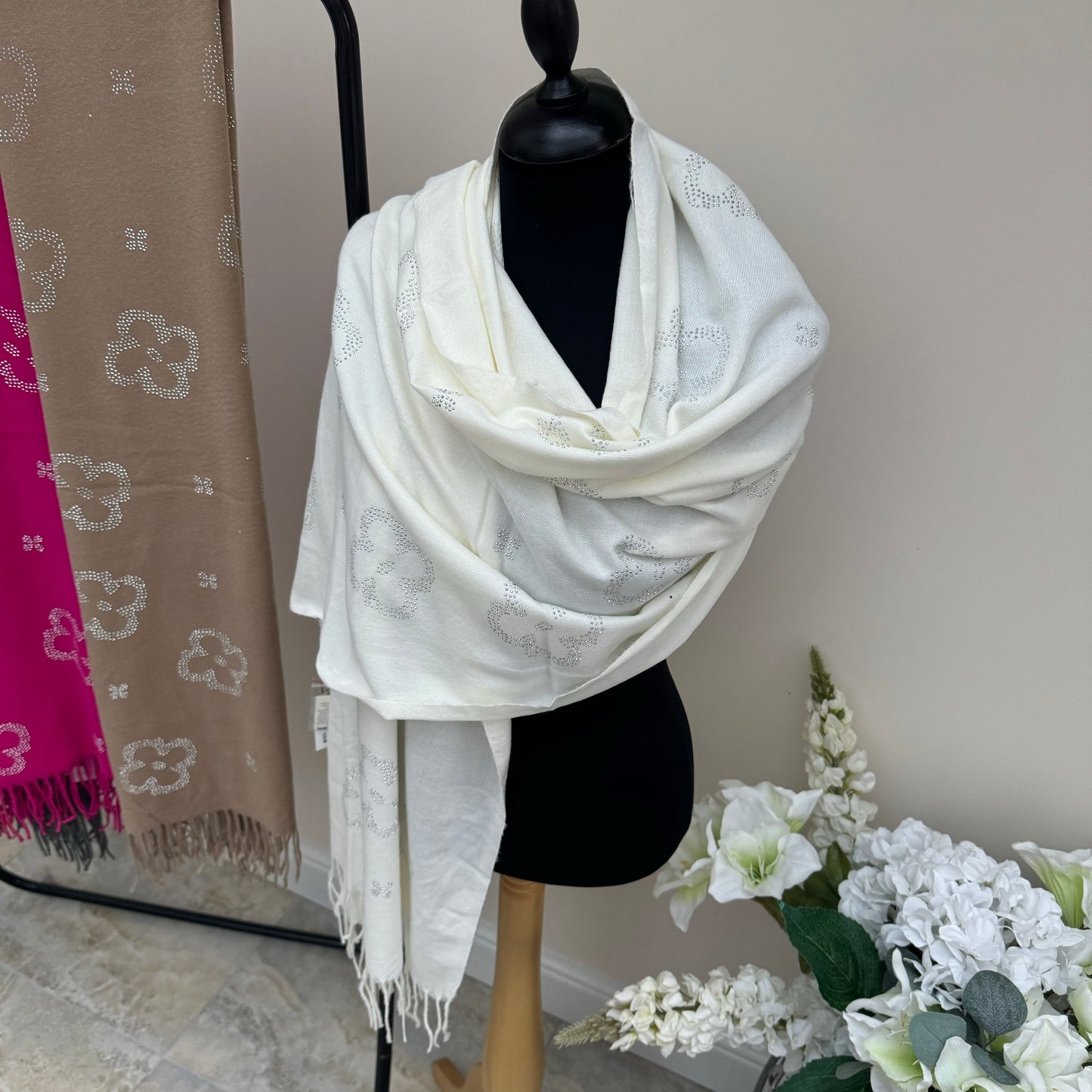 Malissa J Studded Flower Pashmina Wrap Scarf