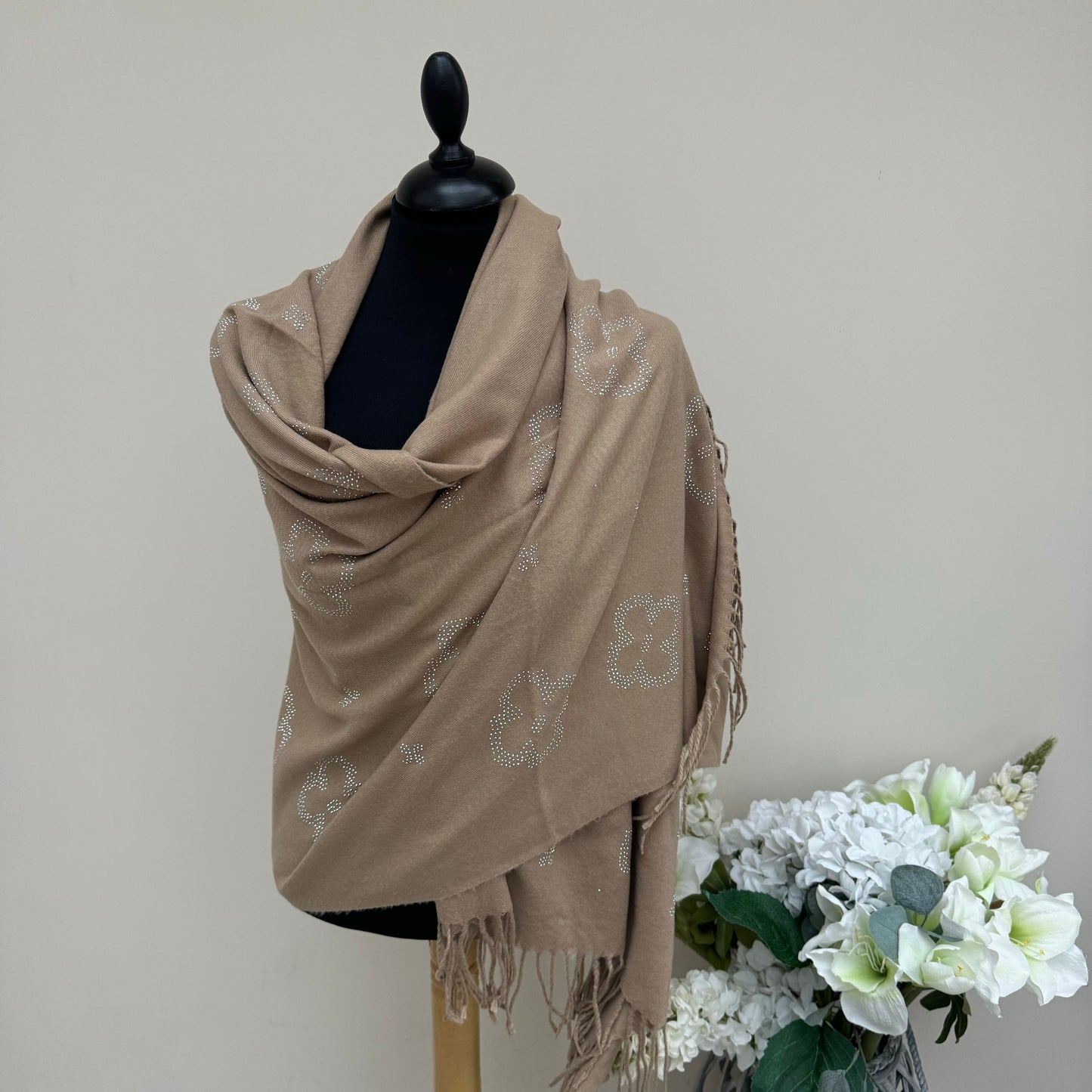 Malissa J Studded Flower Pashmina Wrap Scarf