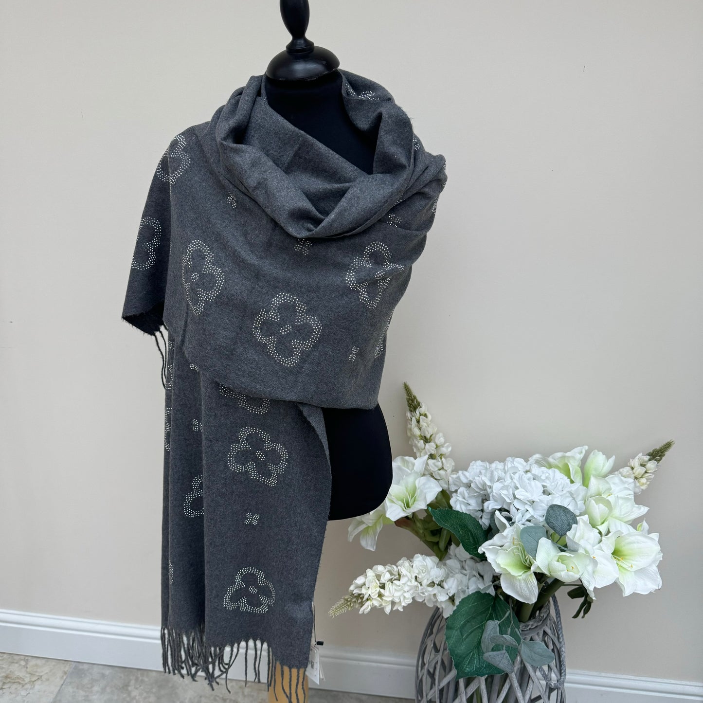 Malissa J Studded Flower Pashmina Wrap Scarf