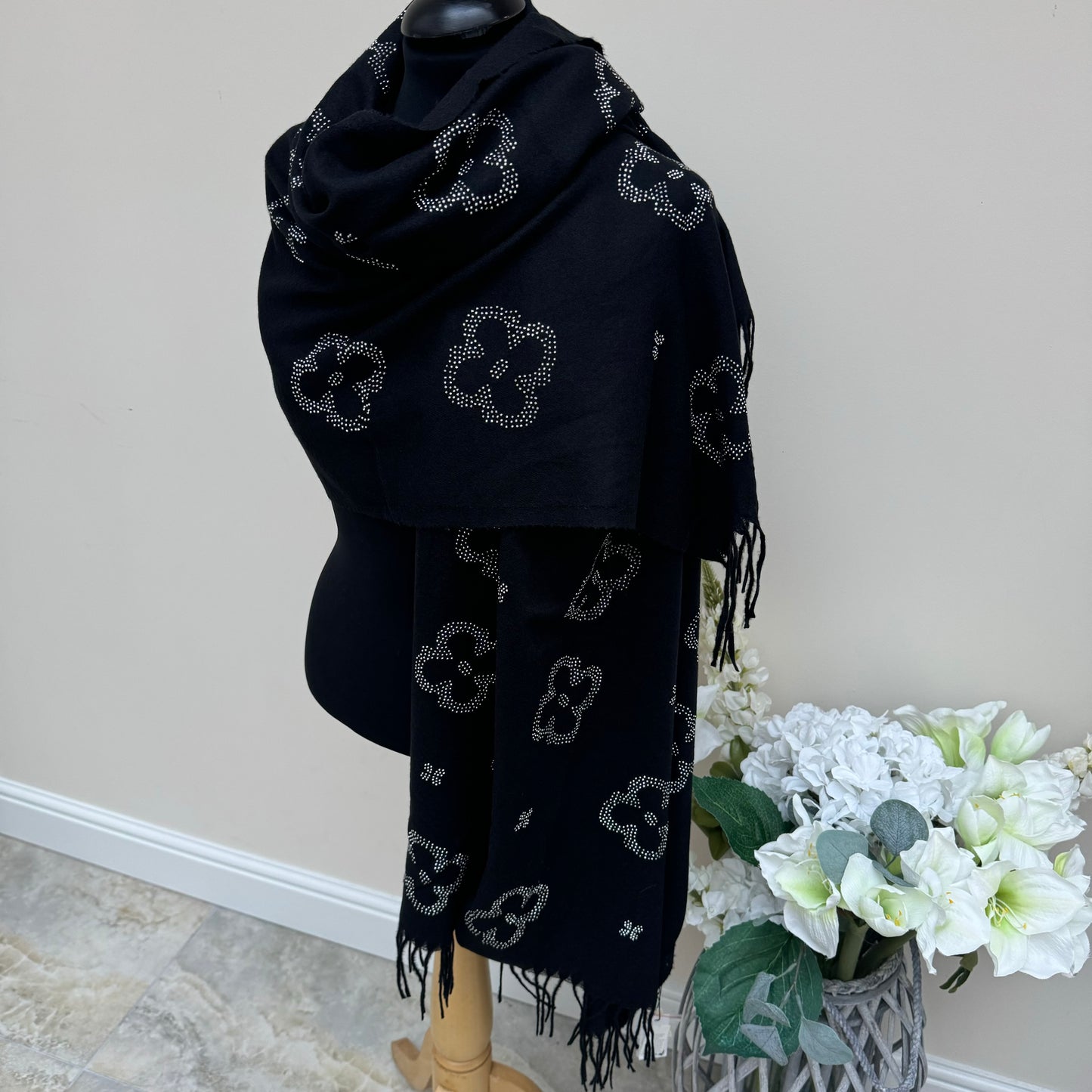 Malissa J Studded Flower Pashmina Wrap Scarf